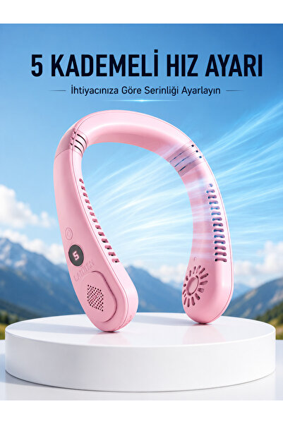 Genel Markalar Pembe Taşınabilir Boyun Fanı Ergonomik Tasarım Çok Kademeli Ha...