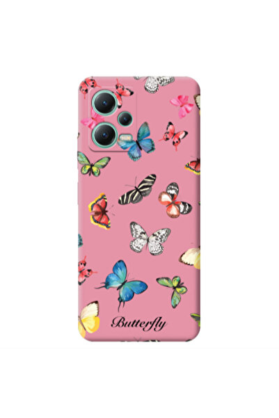 Other Xiaomi Redmi Note 12 Pro 5G Mixed Butterflys Pink Colored Silicone TPU ...