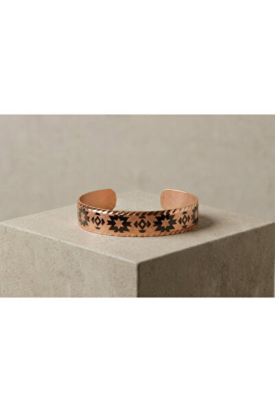 Erol Bakır Copper Seljuk Star Patterned Adjustable Clamp Bracelet