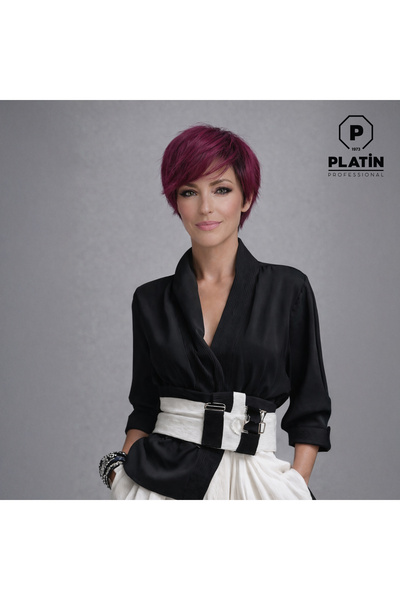 Platin Tül Peruk Kısa - Koyu Fuşya