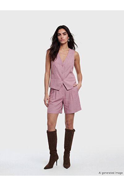 LC Waikiki Pink Linen Blend Pleated Women's Shorts