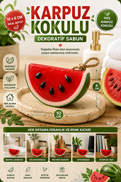 OpenCity Karpuz Dekoratif Kokulu Sabun Banyo Salon Ofis Dekoru Ortam Kokusu D...