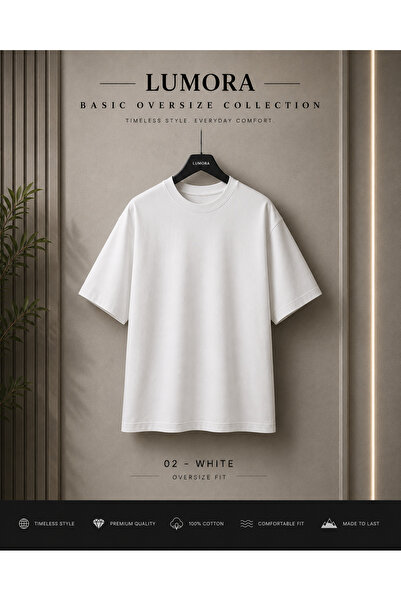 %100 Pamuk Basic Unisex Oversize Tişört Beyaz
