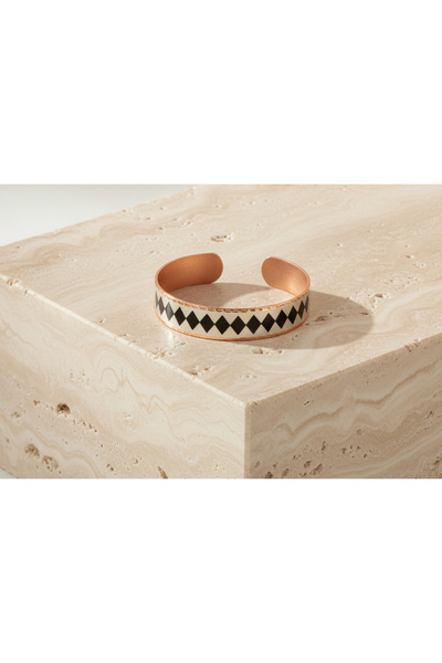 Erol Bakır Copper Black Diamond Patterned Adjustable Clamp Bracelet