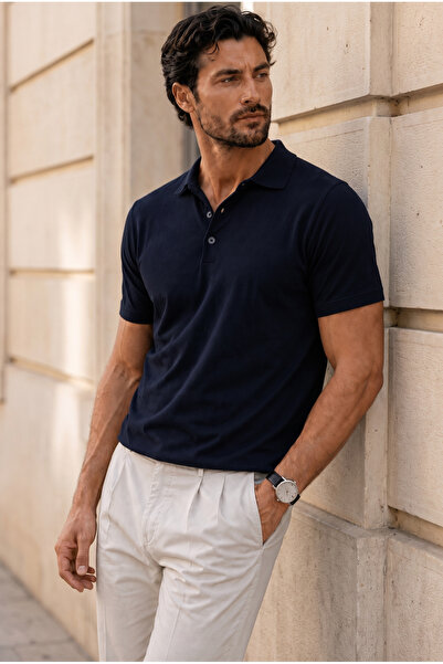 Valiberta Newman Regular Fit Buttoned Polo Collar Viscose Knitwear Men's T-Sh...