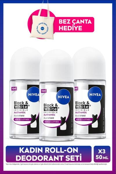 NIVEA Kadın Roll-on Deodorant Black&White Authentic 50ml,Terleme Karşıtı,Alko...
