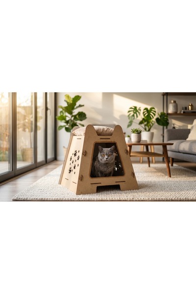 OEM Căsuță pentru Pisici din Lemn Maro 40x50x48 cm – Adăpost Confortabil și E...