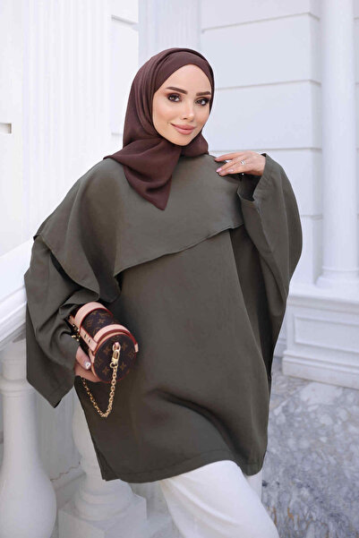 İmajButik Haki Pelerinli Modal Bluz