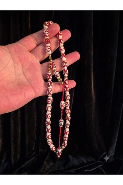 güleçdoğaltaş Güleç Natural Stone Tibetan Agate Prayer Beads 8X12 mm Natural Stone Prayer Beads