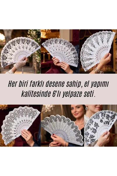 Ekol Aksesuar 6'Lı Simli Şık Desenli Plastik Yelpaze 23x43cm