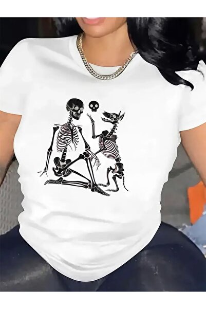 12 Teknoloji Women's Summer Short Sleeve T-Shirt with Skeleton Graphic - Comf...