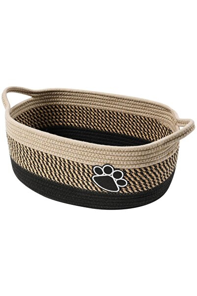 Choice Black Beige Pet Toy Storage Basket with Handle. Handmade Weaving with ...