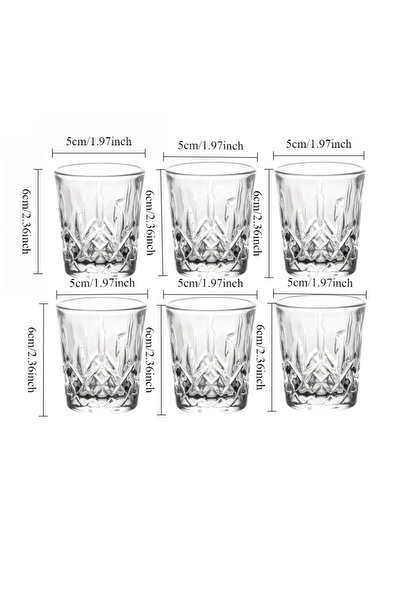 Choice 6pcs 50ml 6pcs Embossed Glass Cup Thickened Transparent Whiskey Glass ...