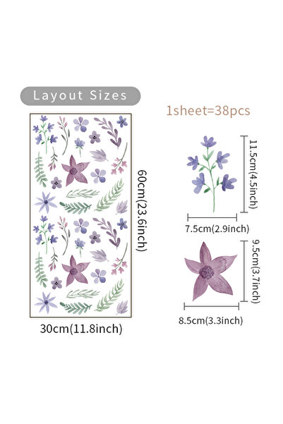 Choice7 Purple Flowers 38pcs Purple Flowers Wall Sticker Trendy Boho Style Bo...