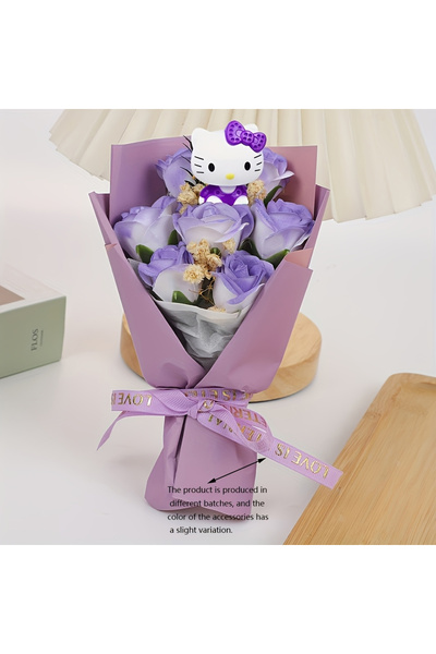 Choice1 PURPLE Sanrio bouquet mini hand-tied flower, Hello Kitty character ha...