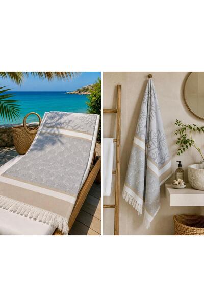 Missi Aegean Breeze Jacquard Peshtemal - Blue Coral |   100% Cotton Beach, Po...