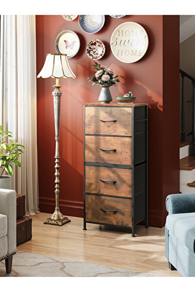 Bayt Aura Fabric 4 Drawer Storage Chest with Metal Frame, MDF Composite Drawe...