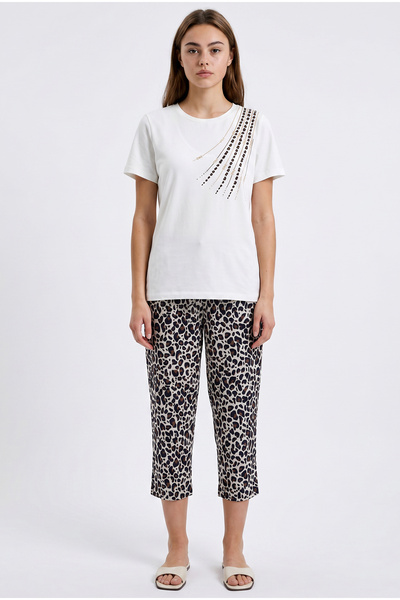 Sementa Patterned Combed Cotton Capri Set - Ecru
