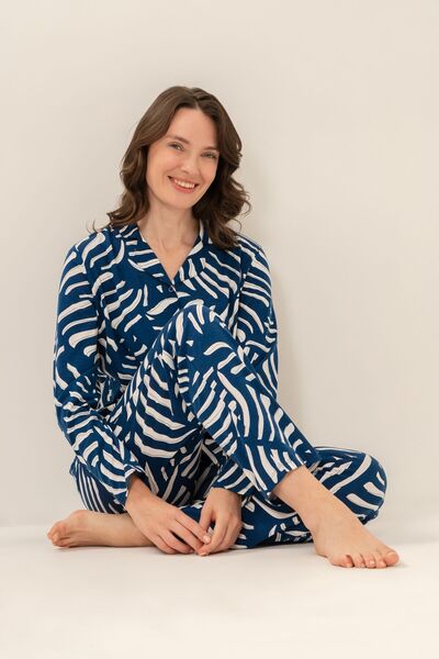 Arnetta Women's Navy Blue Patterned Shirt Pajama Set Ar3766-S-V1