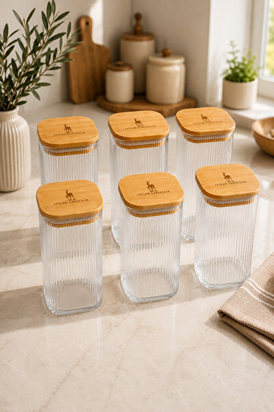 RASHA COLLECTION 6-Piece Glass Food Storage Container with Bamboo Lid and Str...
