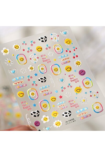 Choice27 ملصقات أظافر ملونة من NAILFYOU M1446 بتصميم الوجه المبتسم وطباعة الب...
