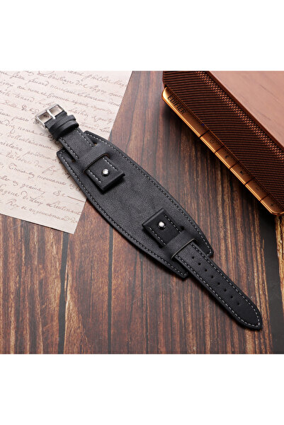 Choice3 22mm black 20 22 24mm Bund Strap Men's Watch Band Vintage Cowhide Cuf...