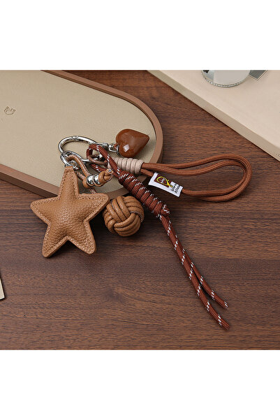 Choice brown PU Leather Star and Ball Pendant Love Heart Ring Keychain Women ...