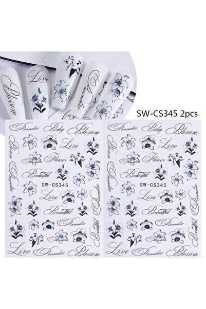 choice2 SW-CS345 2pcs 2pcs Retro Flower Nail Stickers Spring Summer Ink Style...