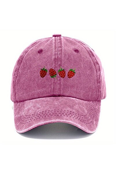 Choice Rose Red Strawberry printed baseball cap with adjustable sunshade, fas...