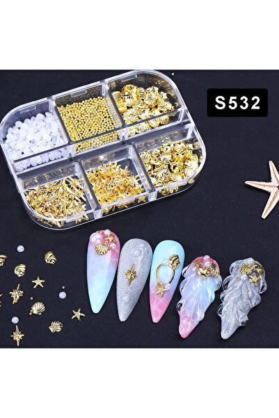 Choice4 S532 1 Box Mixed 3D Golden Summer Ocean Nail Accessories Shells/Seaho...