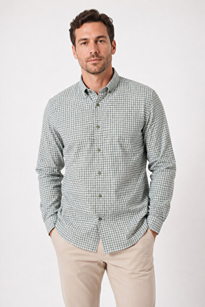 bihan store Men's Long Sleeve Classic Striped Shirt - Nku33 - Khaki
