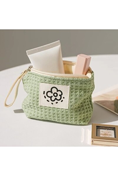 choice2 Green Cute Little Flower Mini Makeup Bag, Fashionable Simple Waffle P...