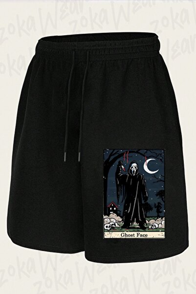 ZOKAWEAR Unisex σορτς με σχέδιο κάρτας Ταρώ Ghost Face και στάμπα