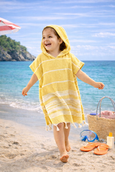 ÇARŞAF DÜNYASI Cotton Peshtemal Poncho – Children's Bathrobe Poncho for Bath ...