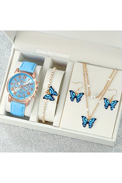 Choice1 Blue Fashion 5pcs women's quartz watch set, paired with blue butterfl...