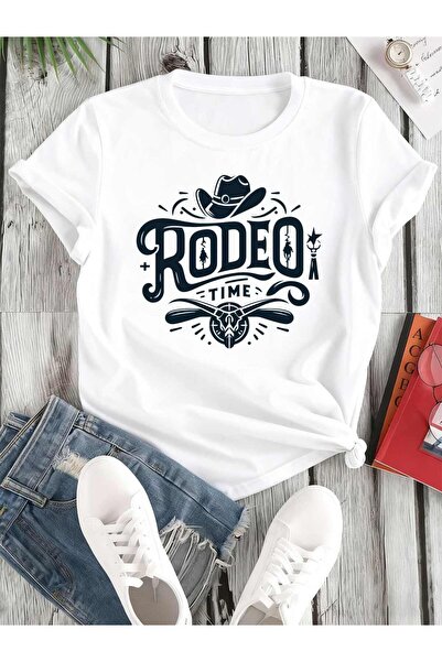 1001 Line تي شيرت نسائي من Rodeo Time Western باللون الأبيض، تي شيرت مريح وفض...