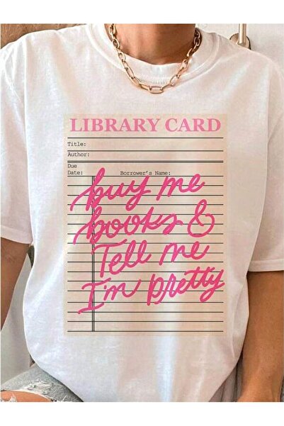 23 nisan Buy Books And Tell Me I'm Pretty Pink Lettering DTF Library Card Art...