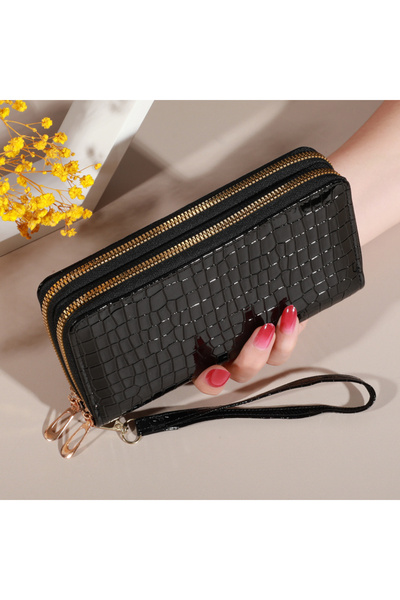 Choice4 black Chic Vintage Double Layer Clutch Wallet - Retro Zipper Coin Pur...