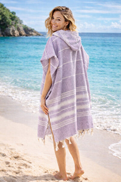 ÇARŞAF DÜNYASI Women's Bathrobe Poncho Peshtemal Cotton Lilac