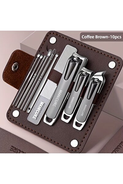 Choice1 Brown 10 pcs set 10pcs Professional Nail Care Set with Anti-Splash Fe...