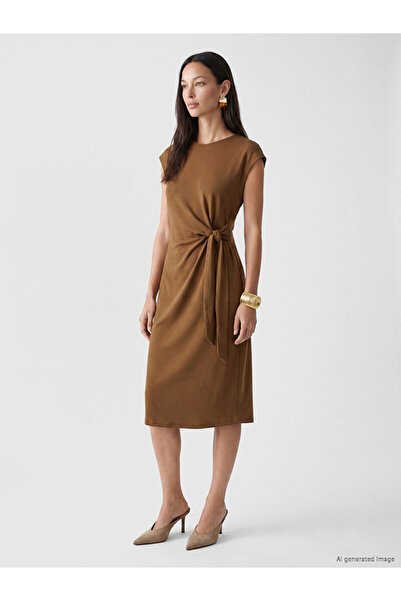 LC Waikiki Green Crew Neck Tie-Waist Dress
