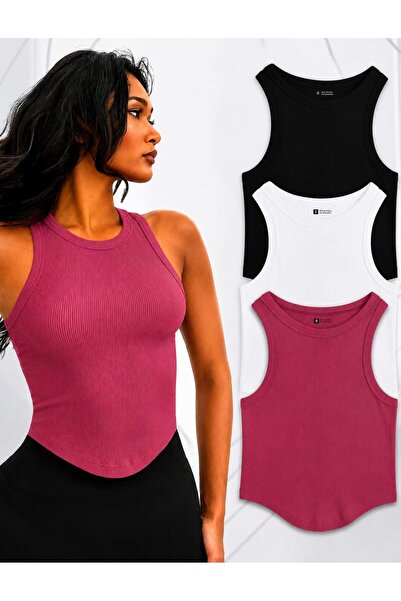 MİLYA&GYM Women's 3-Pack Cotton Ribbed Fabric Body-Fitting Skirt Oval Cyclic ...