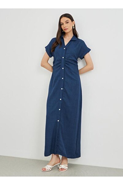 Take Two Solid Collared Buttoned Shirt Maxi Dress