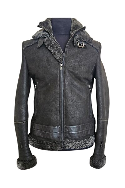 asus deri Genuine Leather and Fur Inside Black Men's Jacket