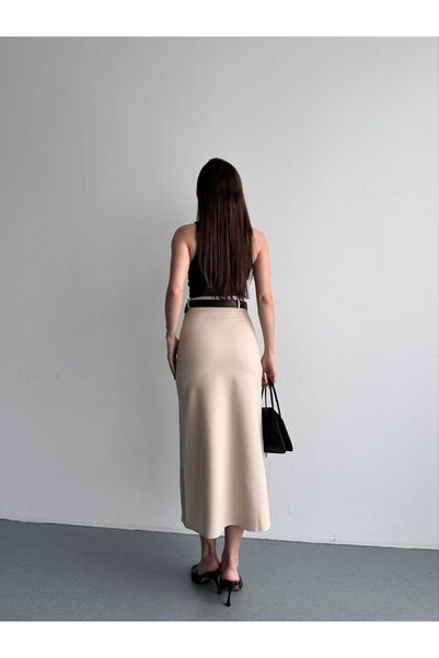 the baleria Lined Belted Lace Midi Skirt