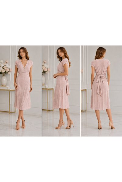 Nobrand Soft Cut-Out Pink Midi Dress with Elegant V-Neckline