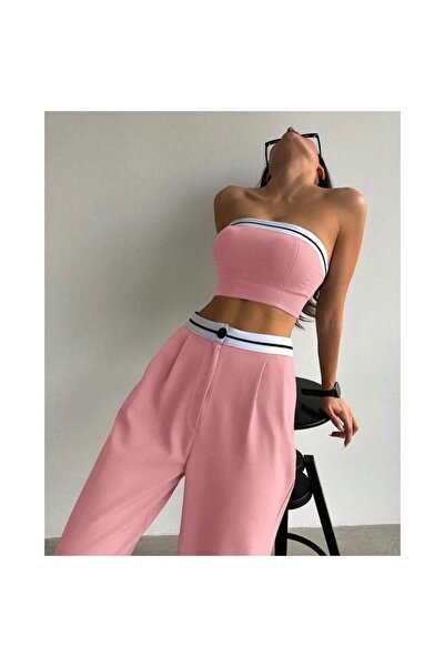 FITINT Set din 2 piese: pantaloni lungi și bustieră de damă 001 Roz