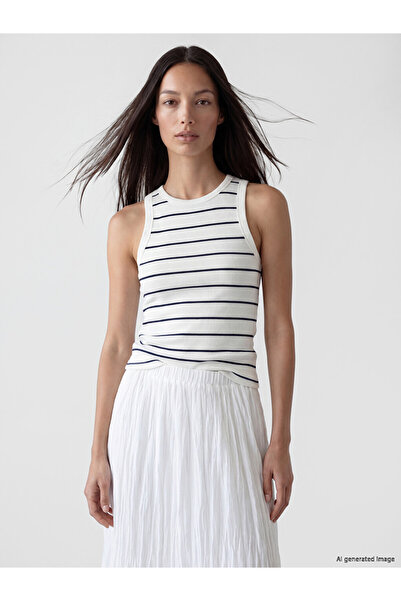 LC Waikiki Lcw Everyday Navy Blue Crew Neck Striped Women's Undershirt