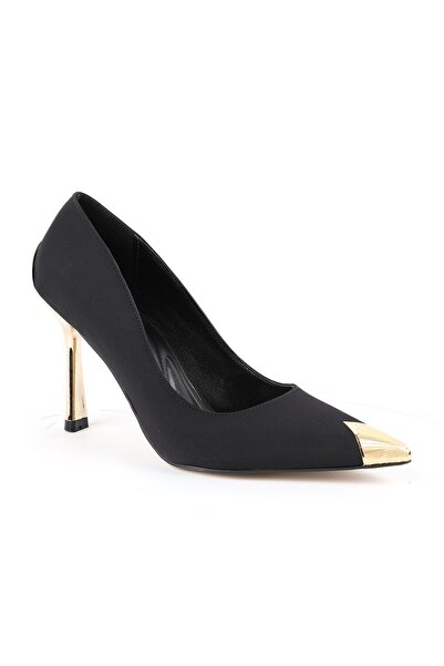Libero Women's Stiletto Thin Heeled Pointed Toe Nubuck Gold Detailed Evening ...