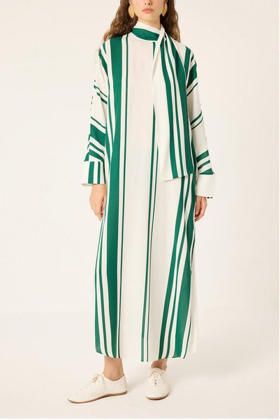 Touché Privé Striped Viscose Dress with Wide Cuffs